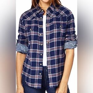 Jachs Girlfriend BEA plaid shirt women’s long sleeve flannel top Sz-S. DD9